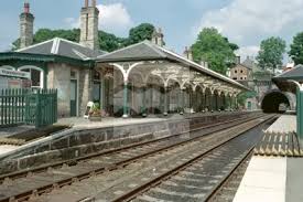 A platform at Knaresborough Station on a sunny day